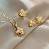 Rotating Four-Petal Flower Necklace and Jewelry Set