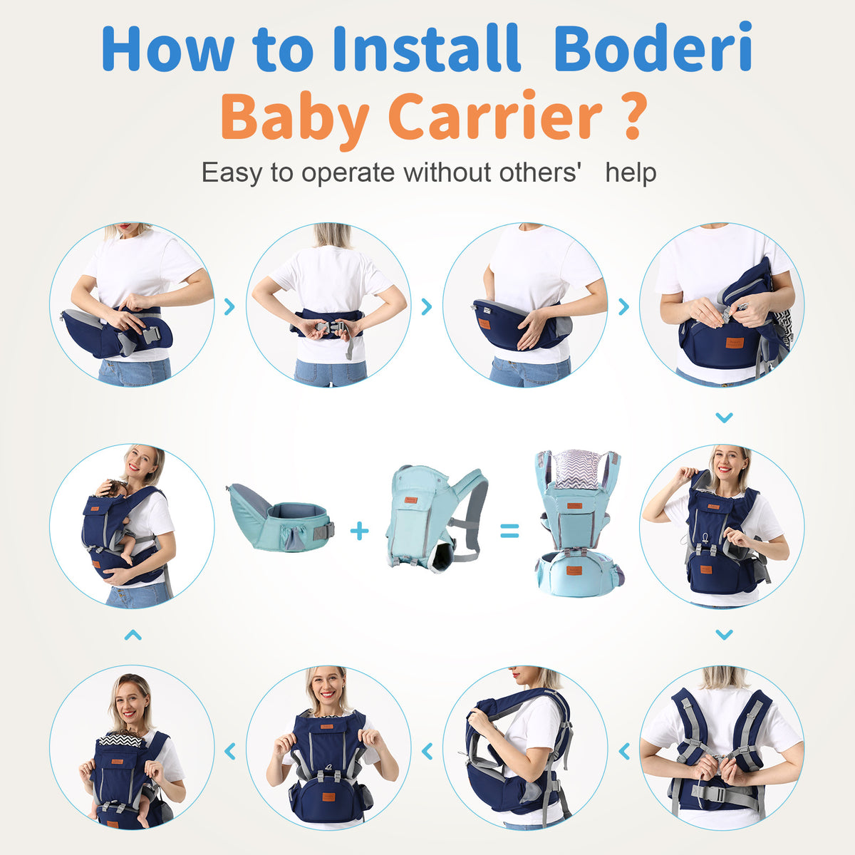 a collage of images of a woman in a baby carrier