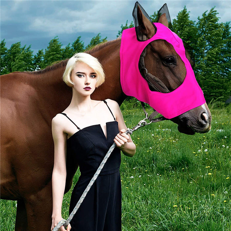 Lycra Horse Fly Mask With Ears Comfort Fit Mesh Trail Pasture Sun UV Protection
