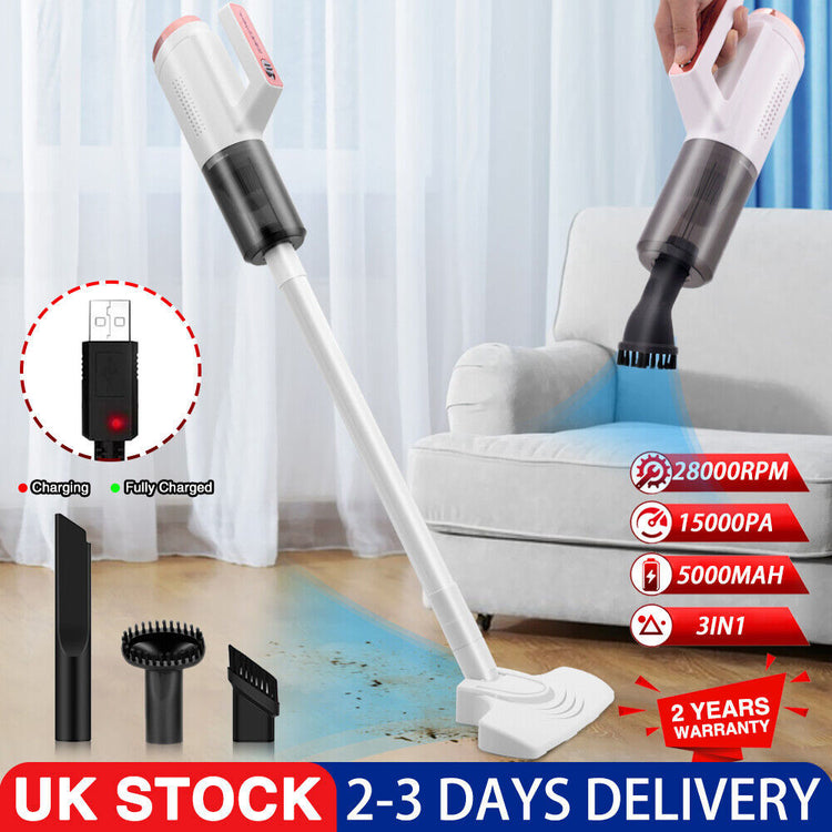 a vacuum cleaner with a white and black handle