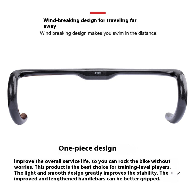 a black handlebar with text overlay