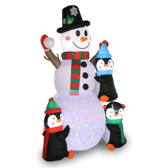 a snowman and penguins inflatable