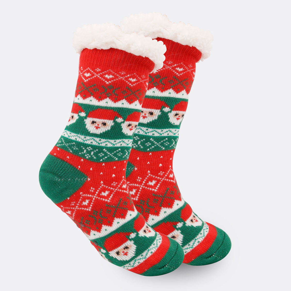 a pair of red and green socks
