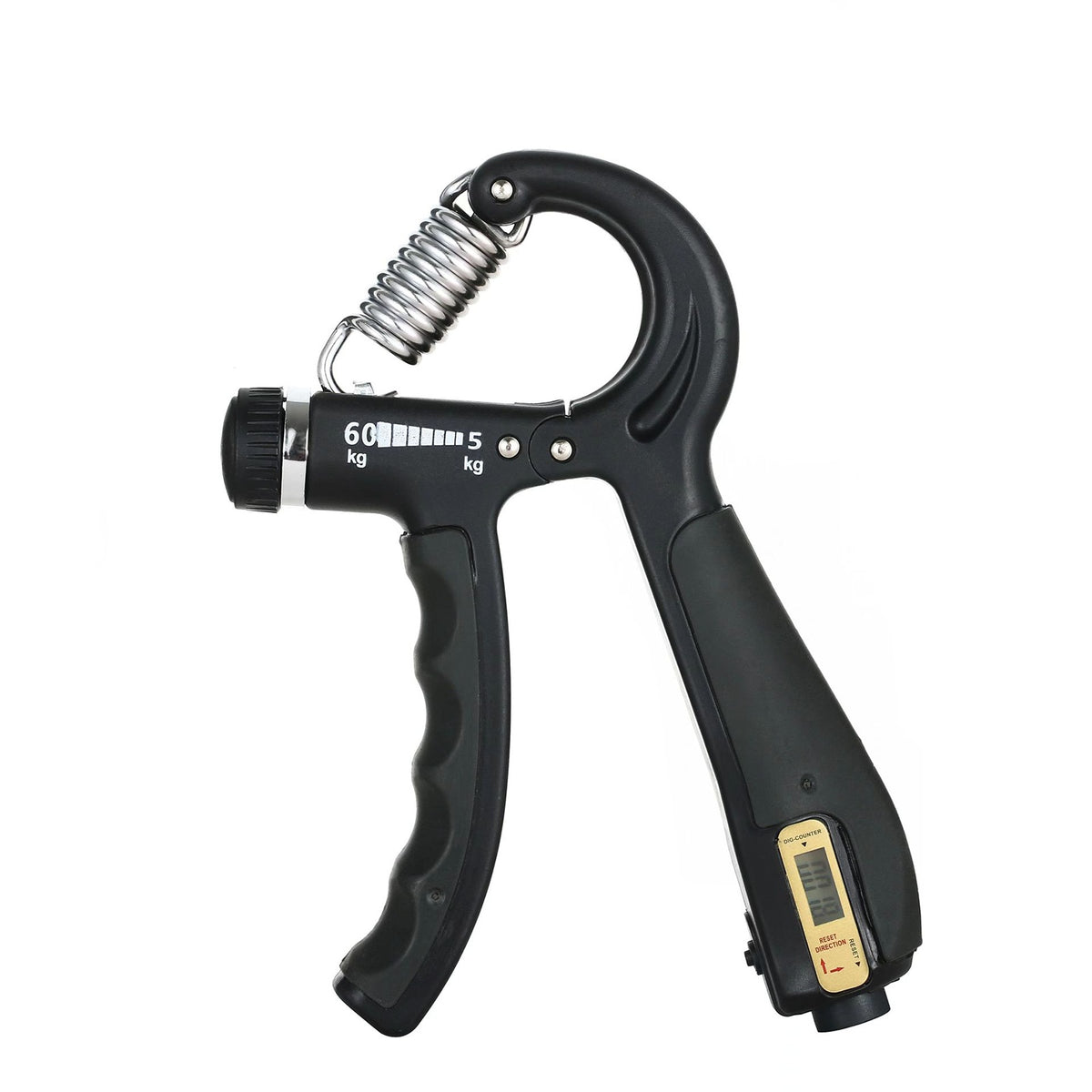 a black hand gripper with a spring