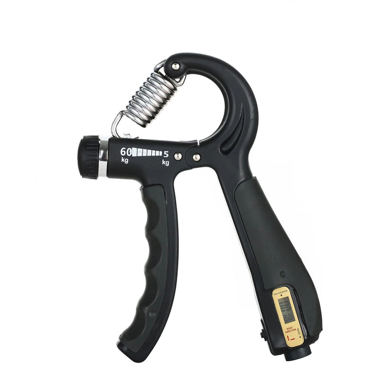 a black hand gripper with a spring