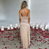 Women's One-Shoulder Satin Slit Dress