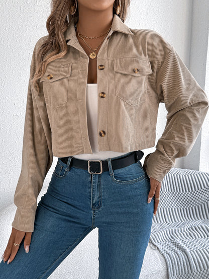 Casual Pocket Long Sleeve Corduroy Short Jacket Coat