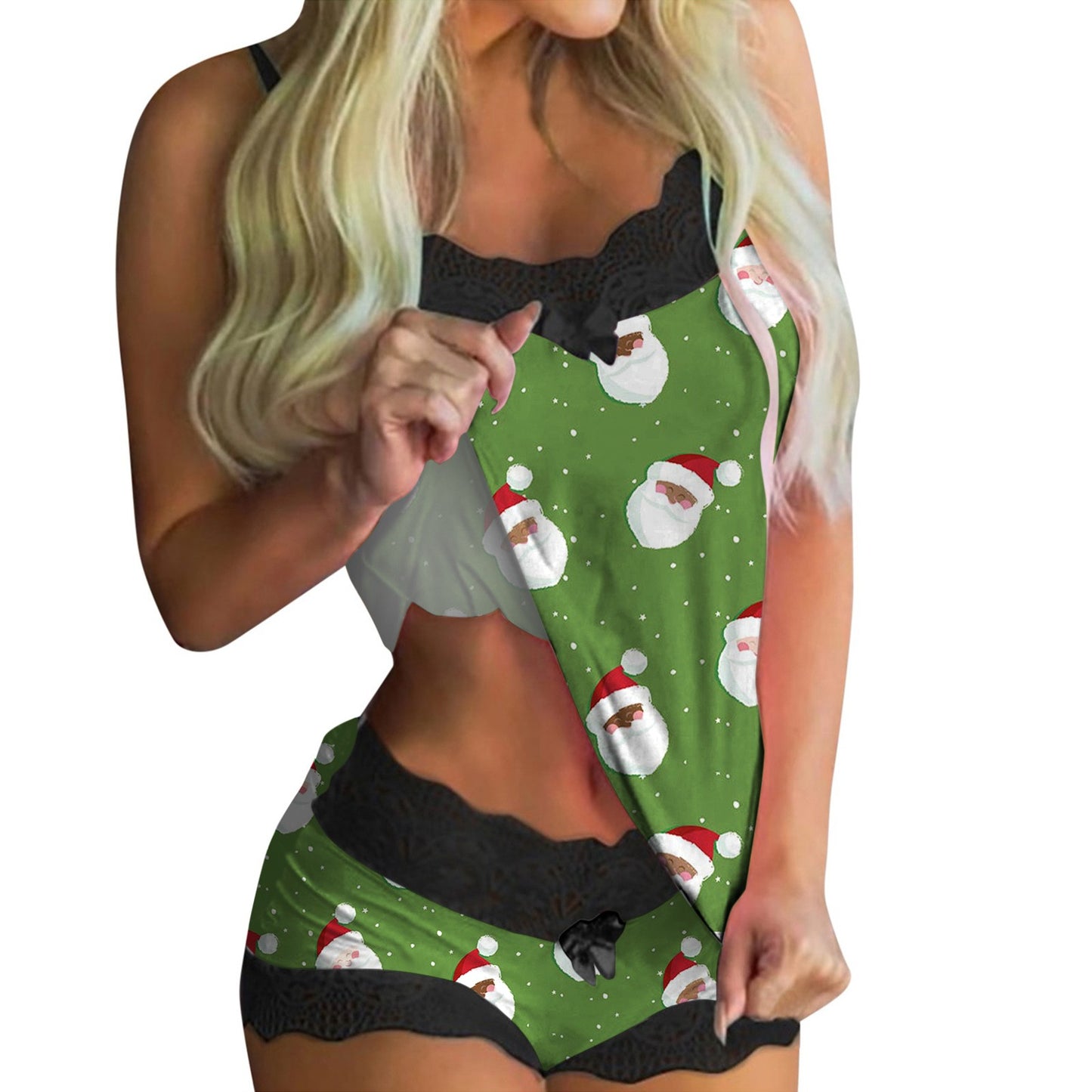 European And American Lace Sexy Sweet Print Suspender Two-piece Pajamas