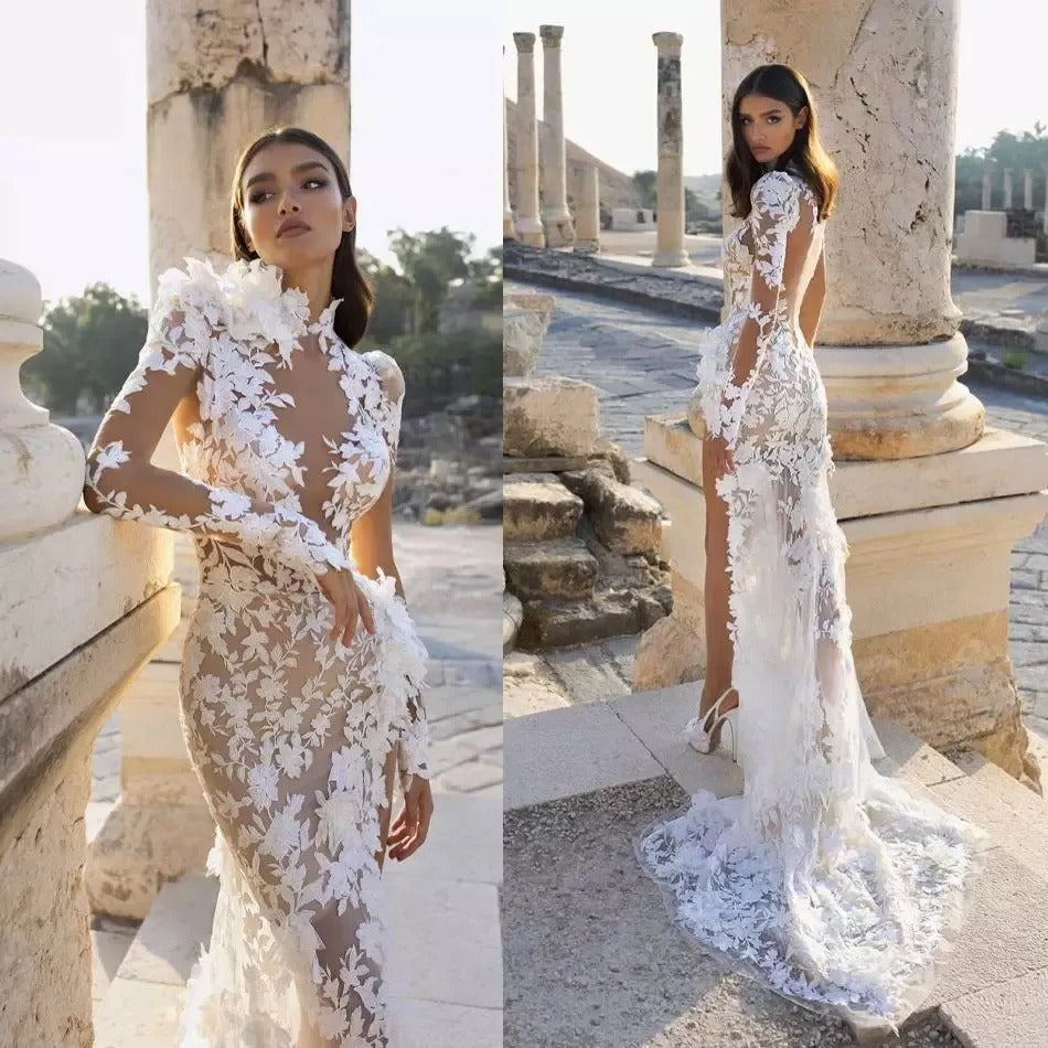 a collage of a woman in a white dress