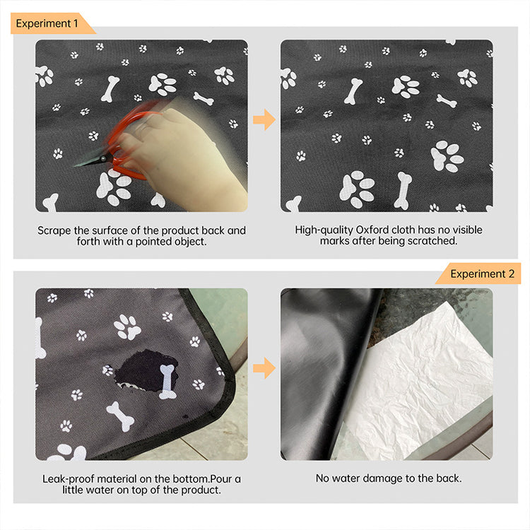 a collage of a black and white fabric with white paw prints