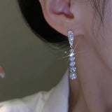 Long Rhinestone Tassel Drop Earrings