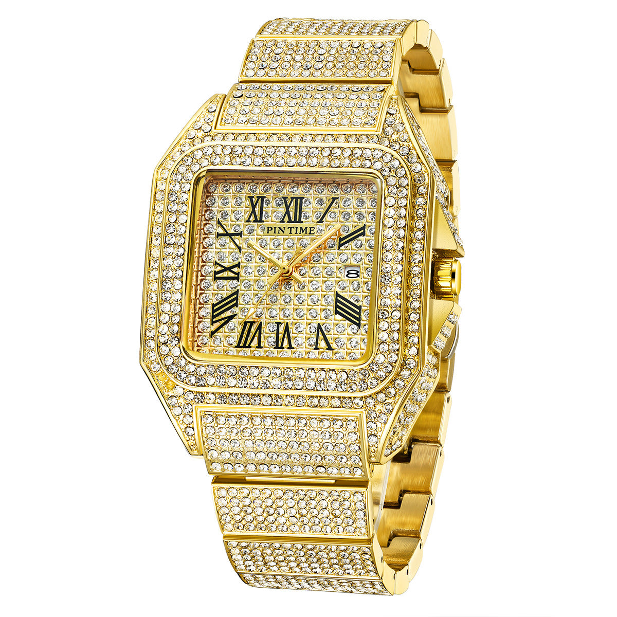 a gold watch with diamonds