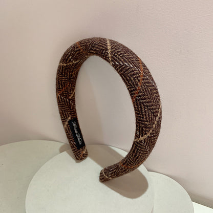 Gentle Temperament Warm Tone Plaid Woolen High Skull Top Sponge Headband