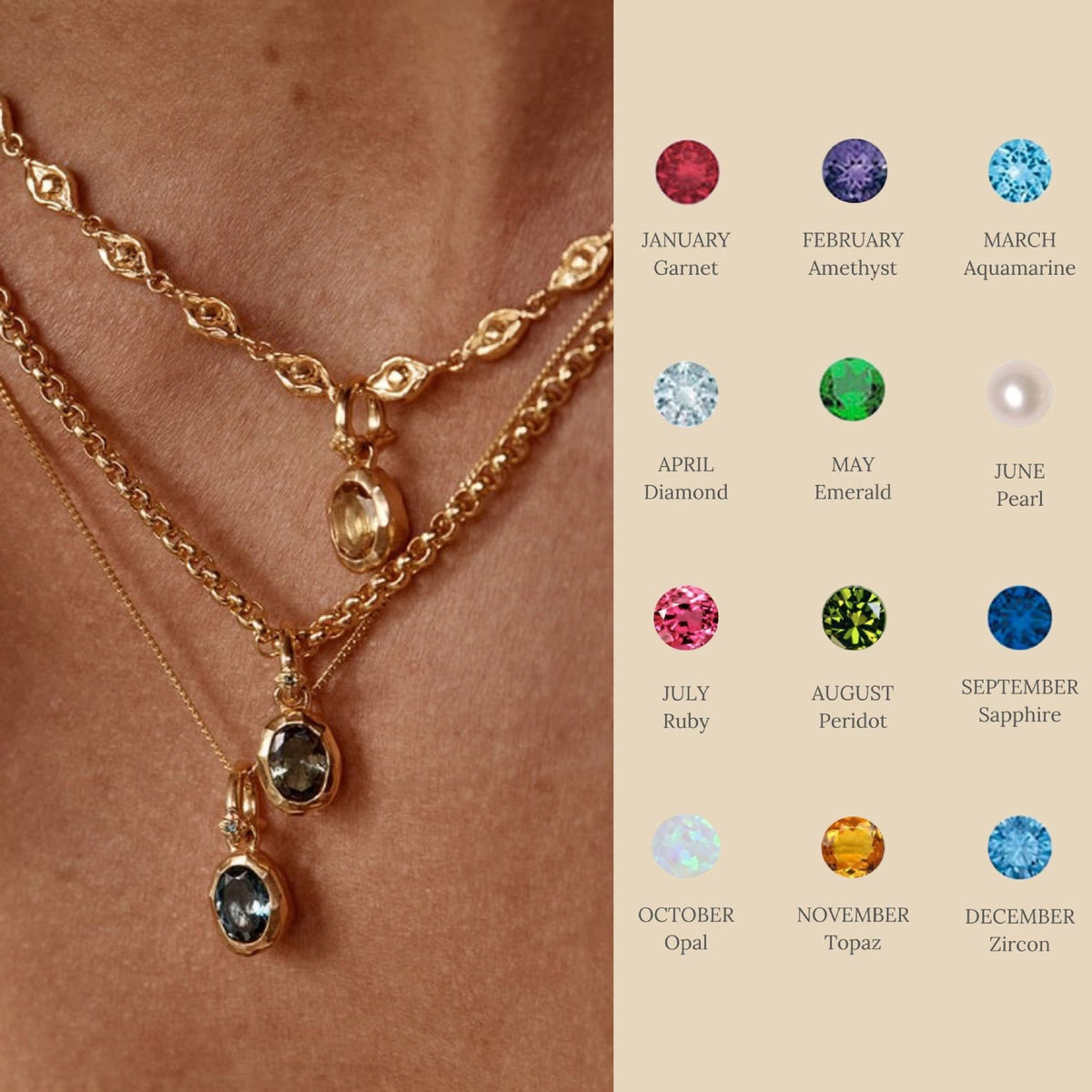 a necklace with different gems