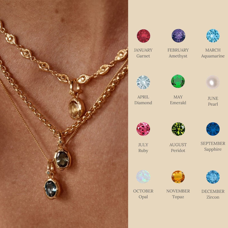 a necklace with different gems