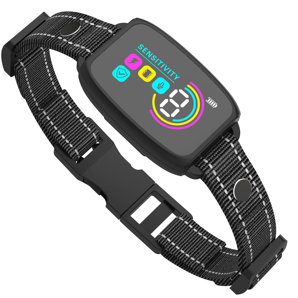 a black watch with a screen