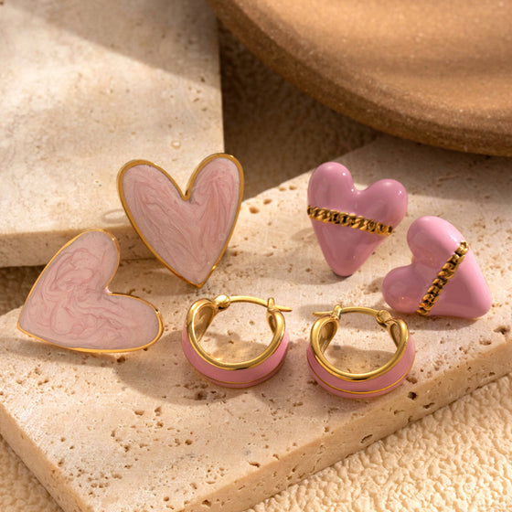 Colorful Enamel Heart-Shaped Stainless Steel Earrings