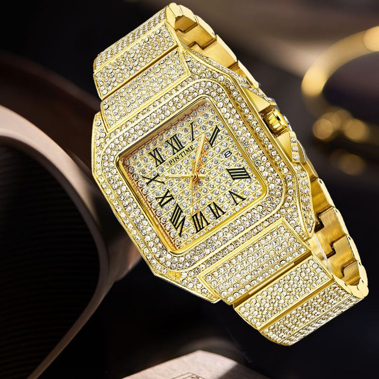 a gold watch with diamonds