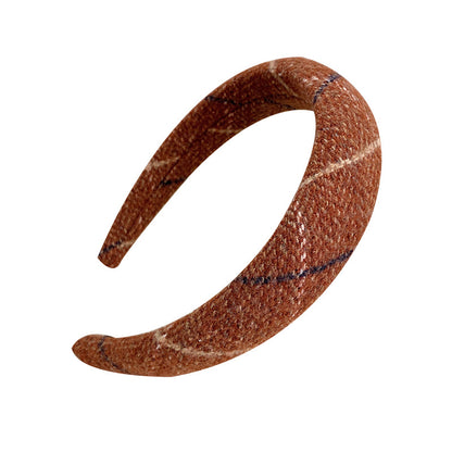 Gentle Temperament Warm Tone Plaid Woolen High Skull Top Sponge Headband