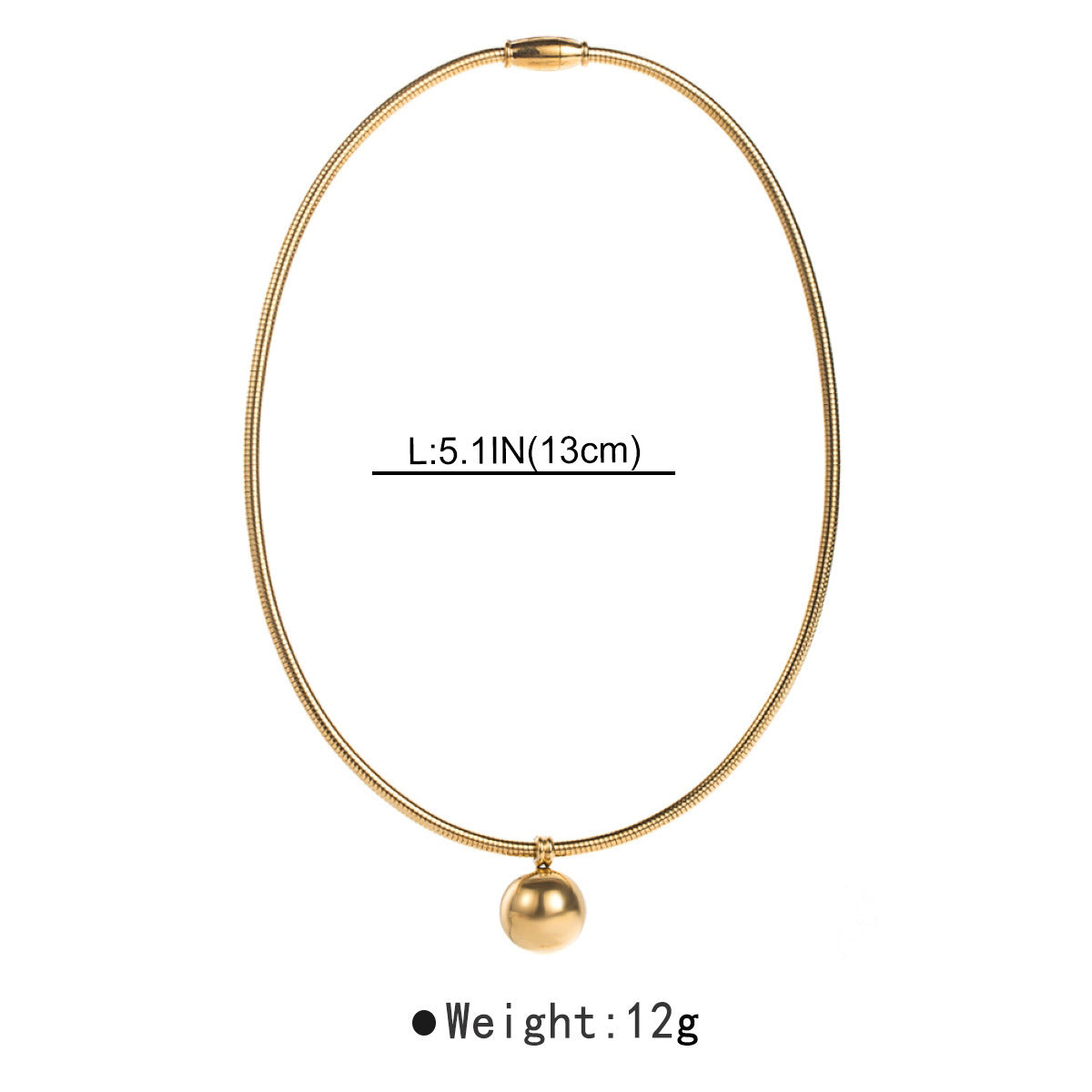 a gold necklace with a ball pendant