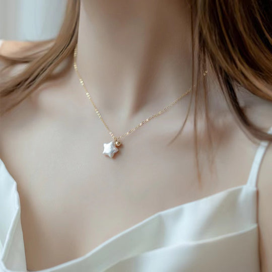 Sterling Silver Five-pointed Star White Lip Shell Necklace Plated