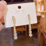 Long Rhinestone Tassel Drop Earrings