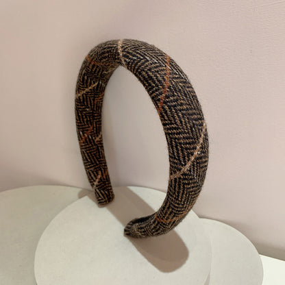 Gentle Temperament Warm Tone Plaid Woolen High Skull Top Sponge Headband