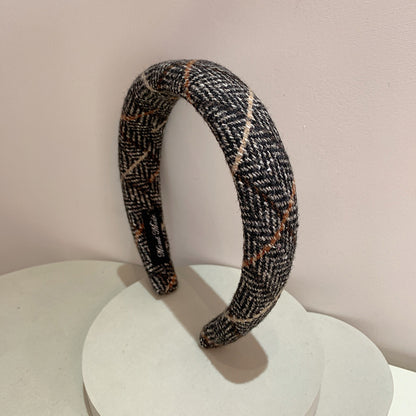 Gentle Temperament Warm Tone Plaid Woolen High Skull Top Sponge Headband