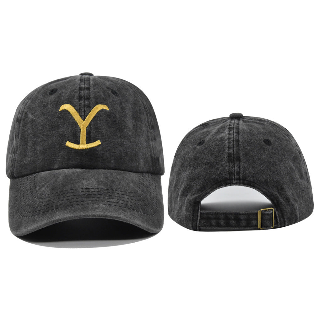 a black hat with a yellow y on it