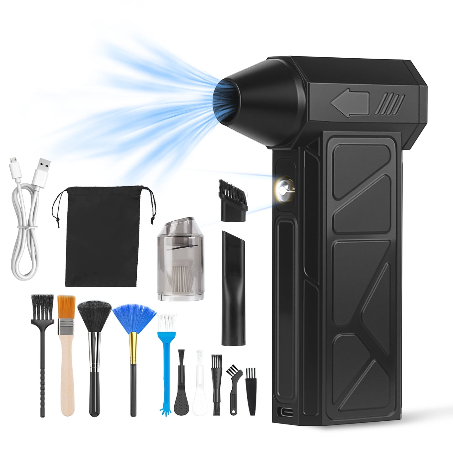 1Pc Compressed Air Duster With LED Light Vacuum Cleaner Max 160000RPM Speed For PC Keyboard Cleaning High Speed Rechargeable Cordless Air Blower With 4 Speeds For Home Car Outdoor