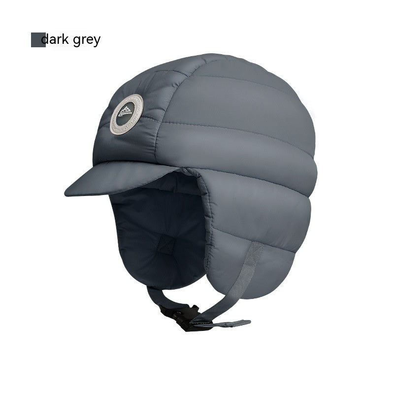 a grey hat with a strap