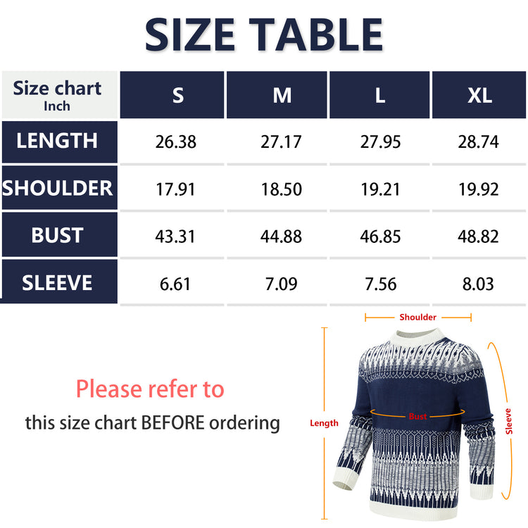 a size chart of a sweater