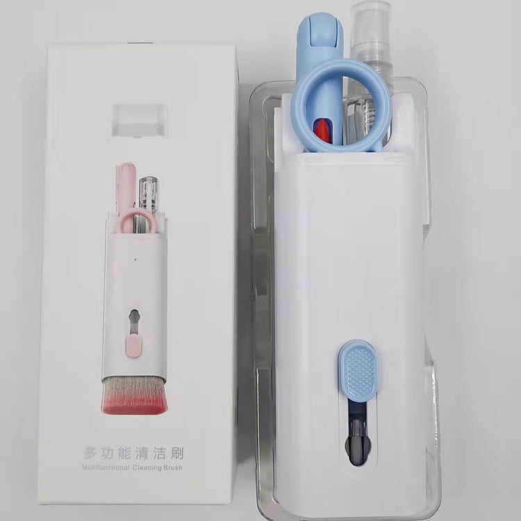 a white and blue device with a pink handle