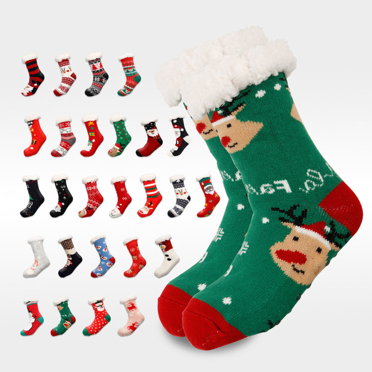 a group of socks with reindeer designs