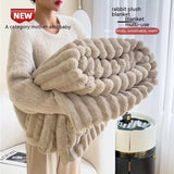 Double-Sided Faux Rabbit Fur Plush Throw Blanket