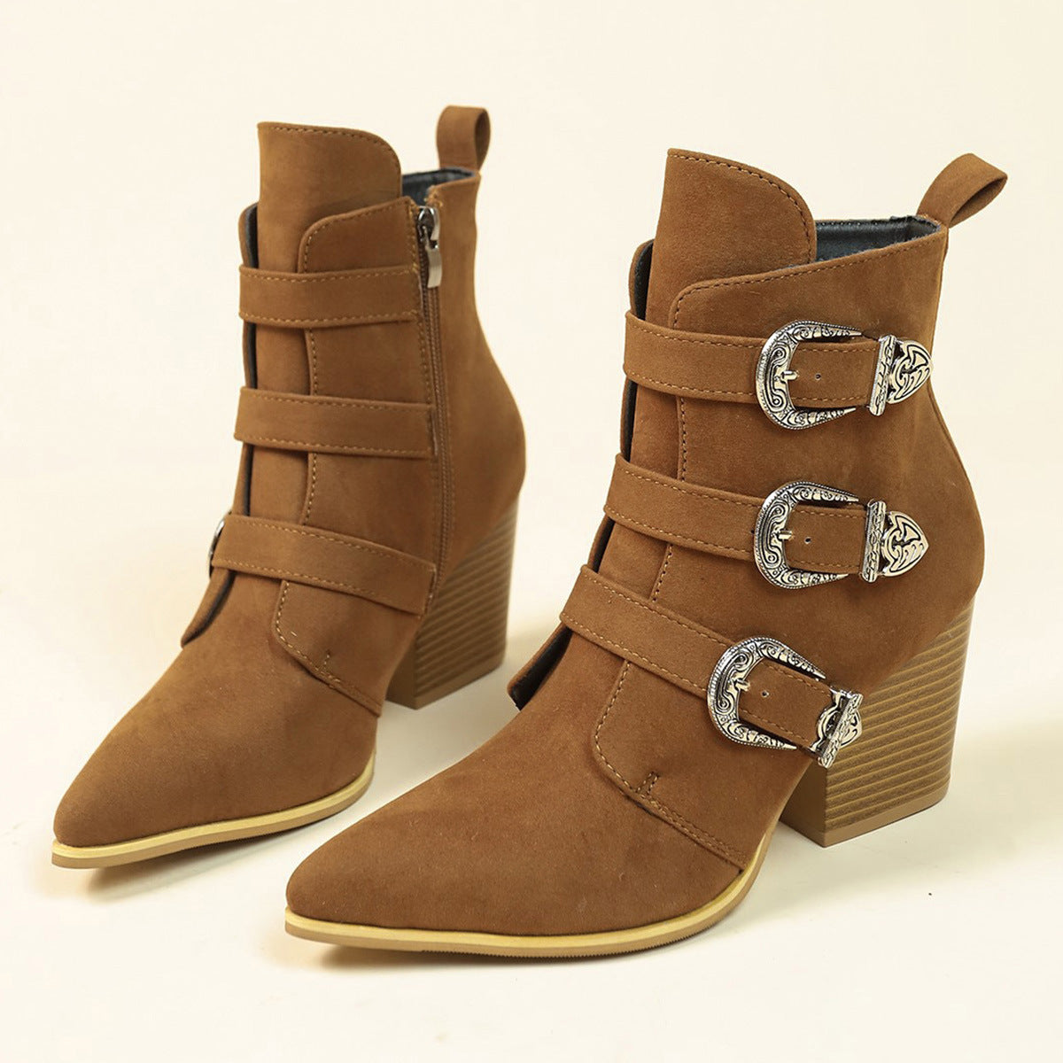 a pair of brown boots