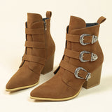 Women's Retro Mid-Calf Boots with Buckle Detail