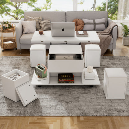Lift Up Coffee Table, Coffee Table With Storage, Lift-Top Sofa End Tea Tables For Living Room Furniture , White