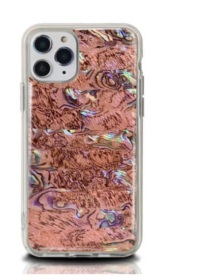 a phone case with a pink and brown pattern