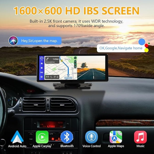 a car dashboard with a gps device on the dashboard