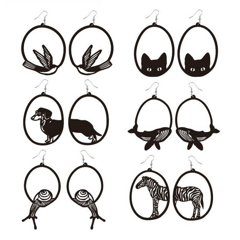 Acrylic Dangle Earrings Round Asymmetric Black For Cat Zebra Snail Swallow Whale Dog Drop Earrings Exaggerated Jewelry