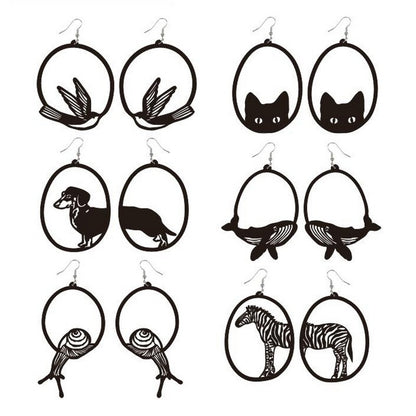 Acrylic Dangle Earrings Round Asymmetric Black For Cat Zebra Snail Swallow Whale Dog Drop Earrings Exaggerated Jewelry