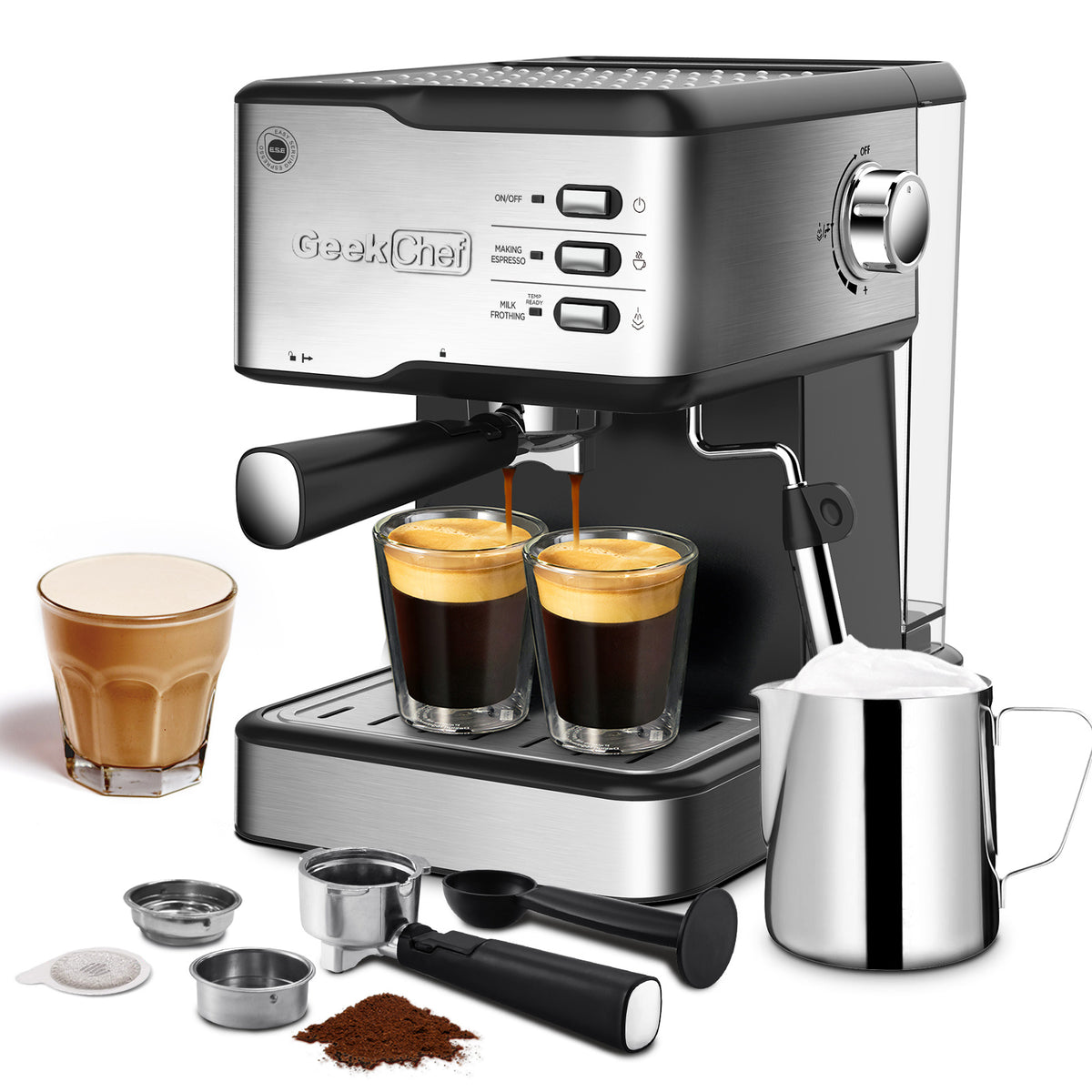 a coffee machine with cups of coffee