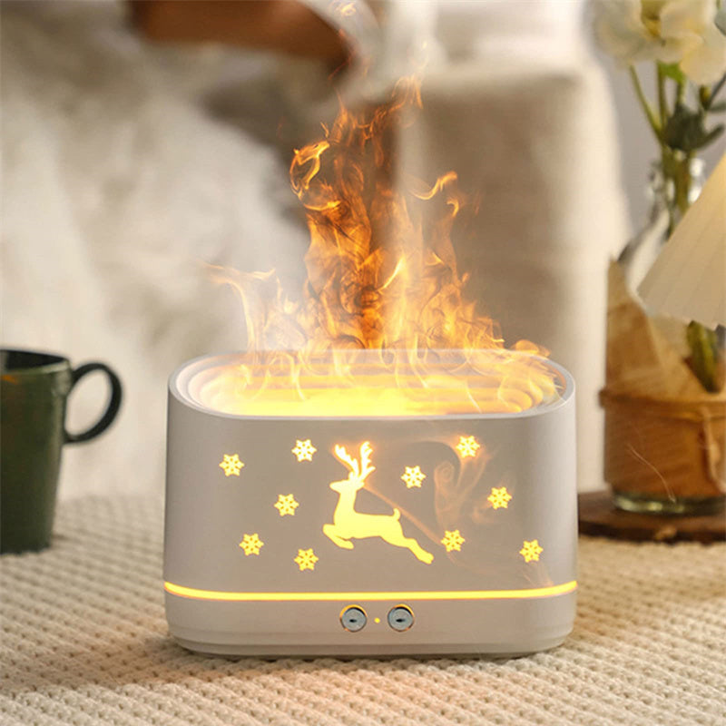 a white rectangular object with a deer on fire