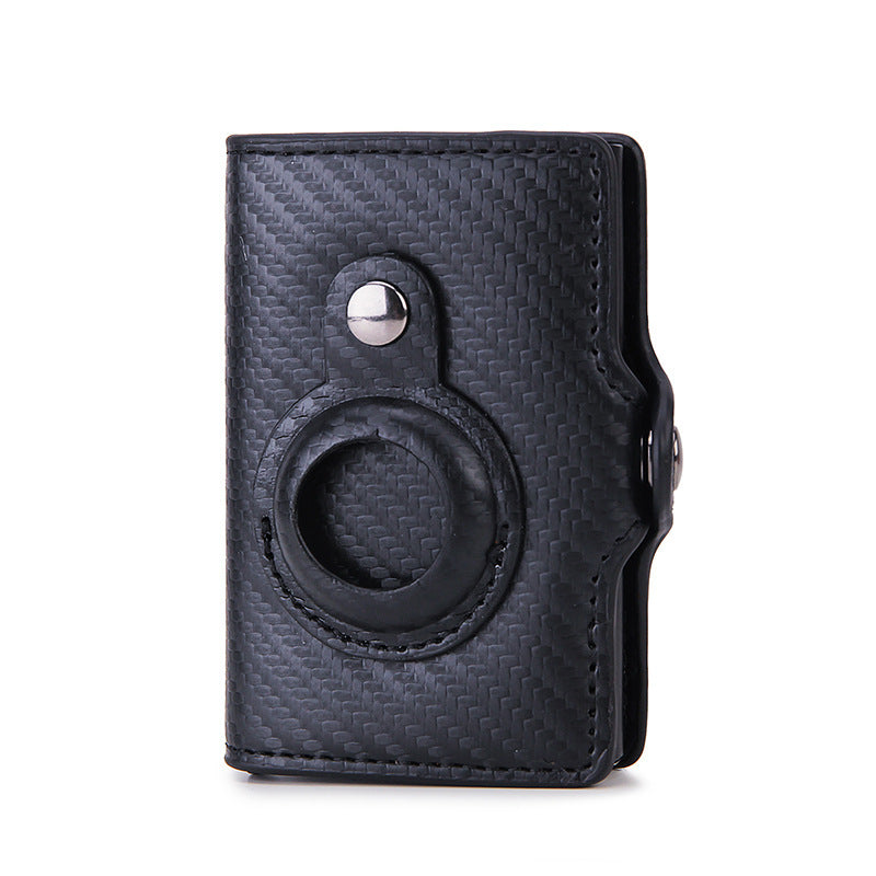 a black leather case with a circle on it