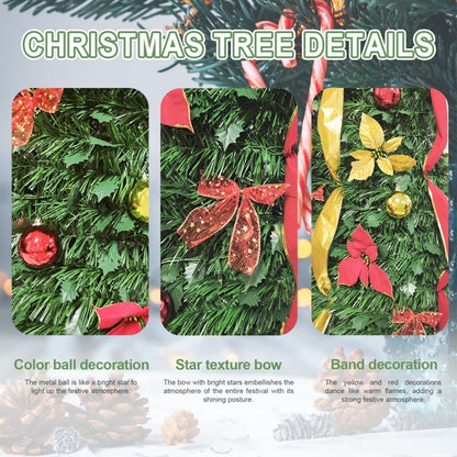 Prelit Full Pop Up Christmas Tree With Warm LED Lights, Gold And Red Ribbon, Bows, Balls Ornaments Easy Assemble Collapsible Xmas Trees Holiday Party Decor