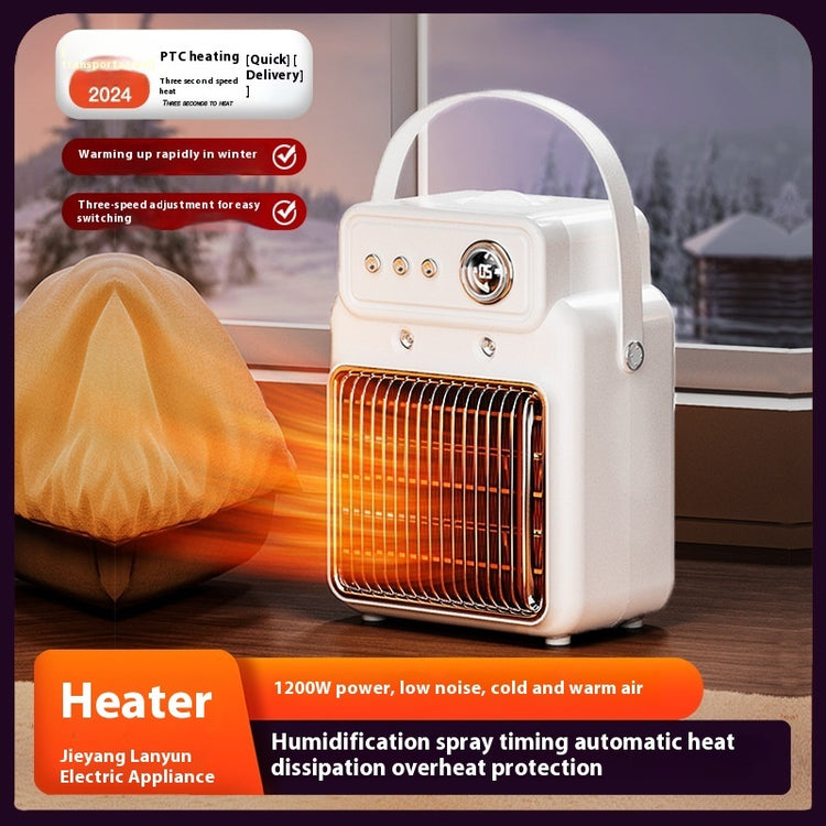 a white heater with a handle