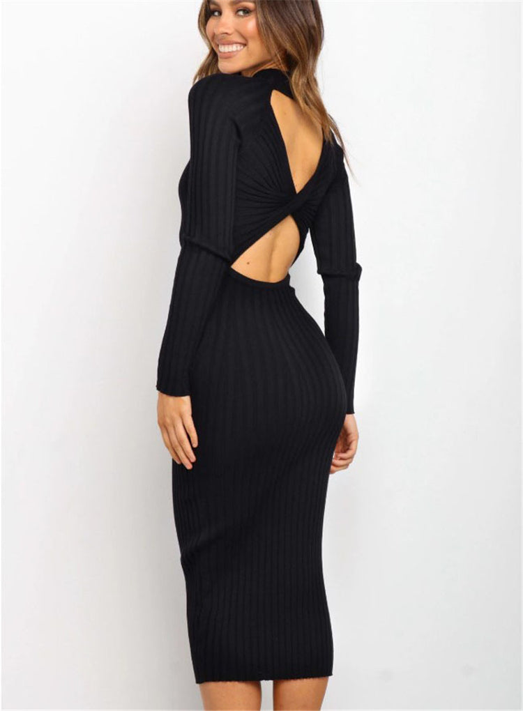a woman in a black dress