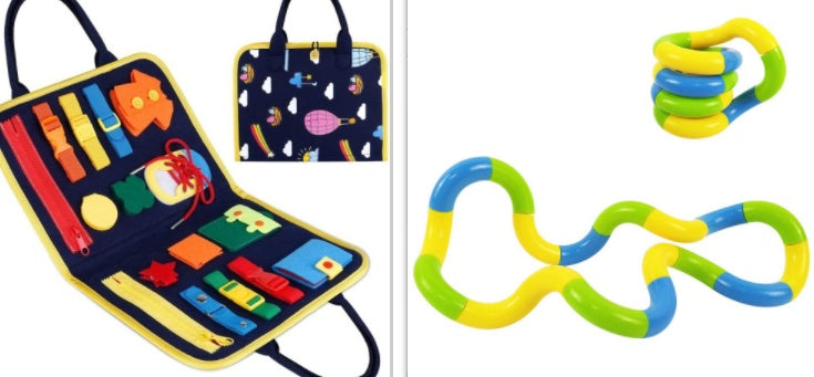 a collage of different toys