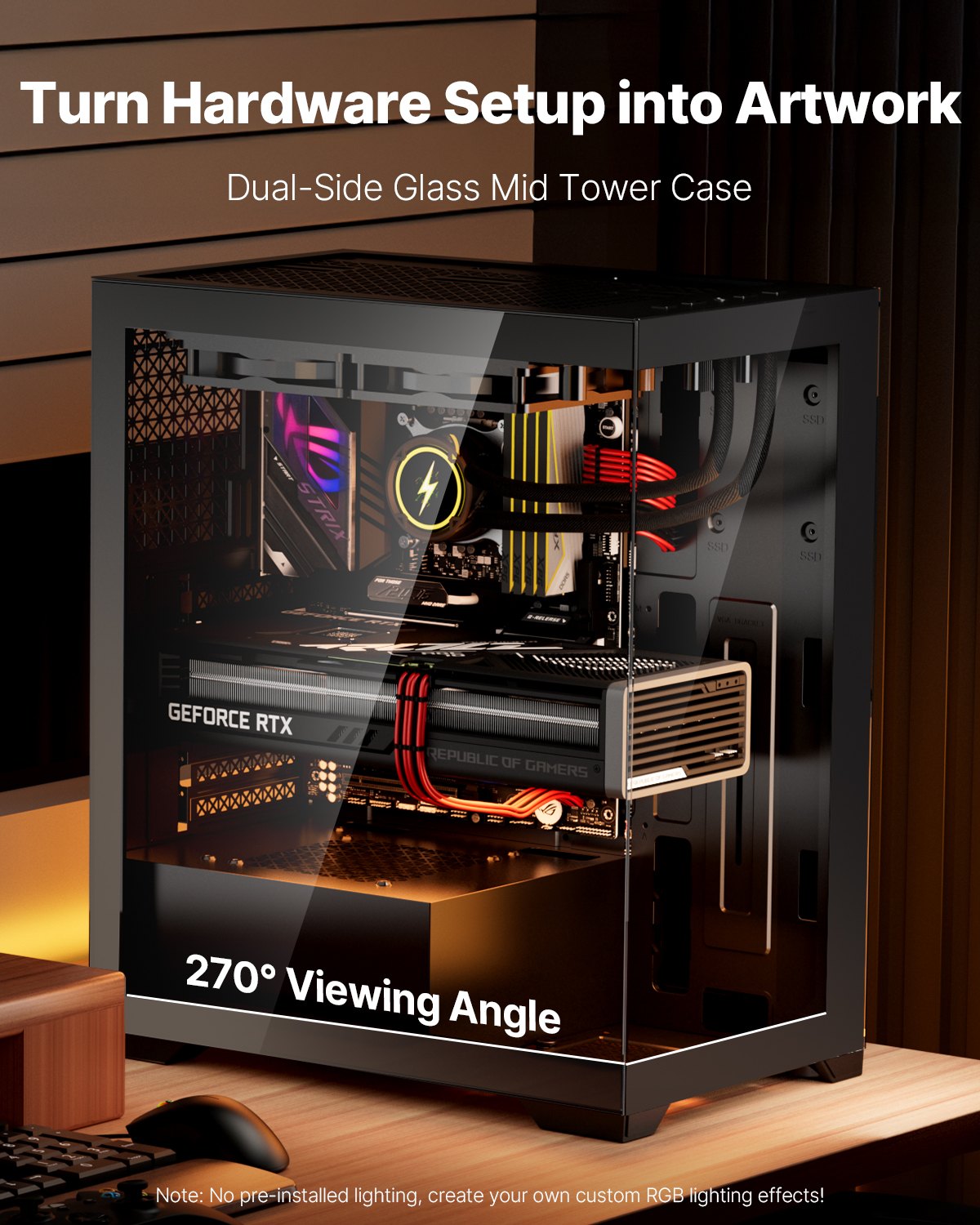 PC Gaming Case Mid-Tower Computer Case With 2 X 120 Mm Fans For ATX Motherboard